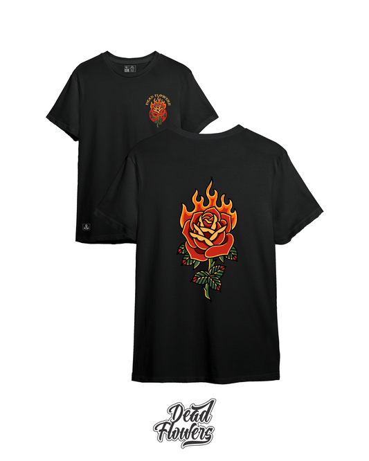 Camiseta BURNING ROSE negra