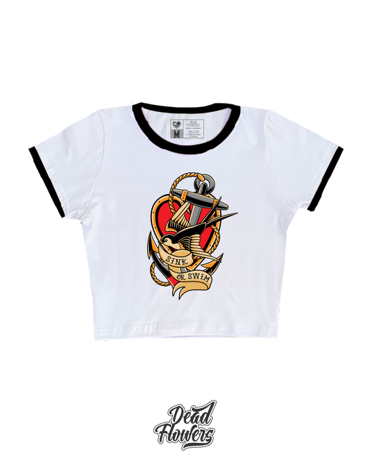 Baby Tee SINK OR SWIM blanca/negra