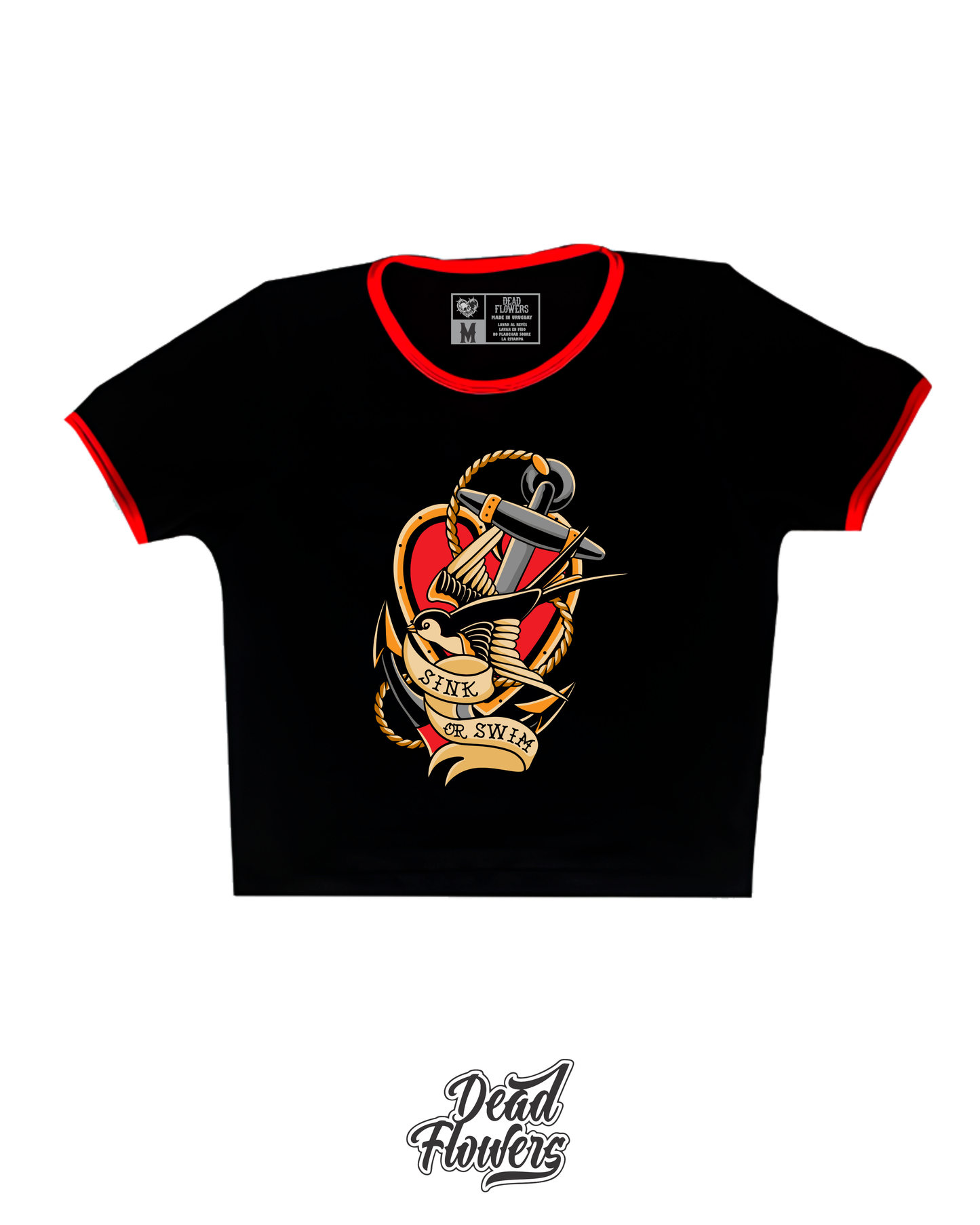 Baby Tee SINK OR SWIM negra/roja