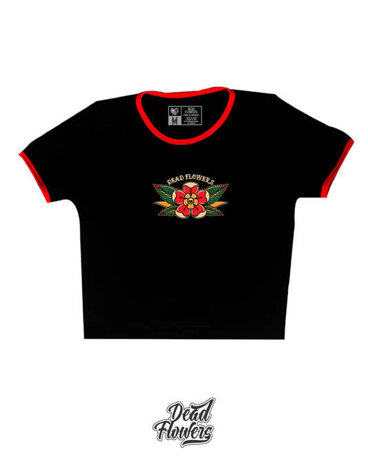 Baby Tee TRAD FLOWER negra/roja
